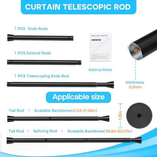 Tension Curtain Rod for Windows 28 to 48 Inch, Black - view 2