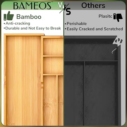 Drawer organizer flatware organizer cutlery tray silverware organizer expandable adjustable bamboo drawer organizer kitchen bathroom - view 4
