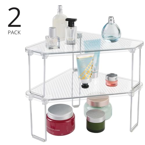 Plastic/Steel Corner Stackable Rack, Storage Organizer Shelf for Bathroom, Vanity, Countertop, Sink, Cabinet, Holds Makeup, Shower Accessories, Ligne Collection - 2 Pack - Clear - view 4