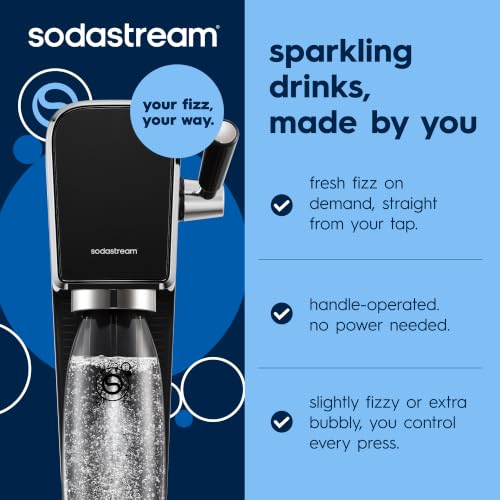 ART Sparkling Water Maker, Value Bundle, Soda Maker, Includes 2 Quick Connect 60L CO2 Cylinders, 2 Dishwasher Safe BPA Free Bottles, 2 bubly Flavor Drops, Make your own Pepsi, Black - view 3