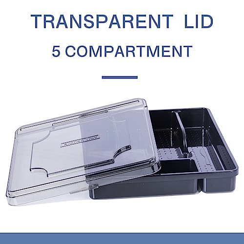 Silverware Organizer With Lid, Utensil Drawer Organizer. Removable Lid, 5 Slots Total Caddy for Flatware Cutlery Knives, Forks, Spoons.Black. - view 3