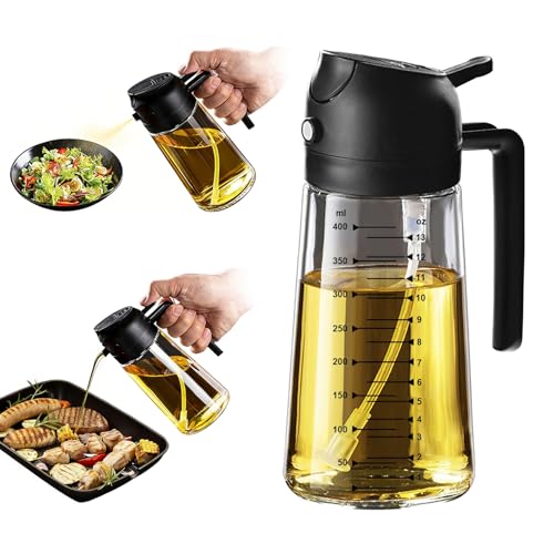 16oz/470ml Glass Olive Oil Sprayer for Cooking, 2 in 1 Olive Oil Dispenser Bottle, Food Grade Oil Mister for Kitchen Gadgets, Air Fryer Accessories, Salad & BBQ – Black