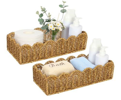 Toilet Paper Storage Organizer Basket, Scalloped Decorative Baskets for Over Toilet Shelves,Water Resistant & Easy Clean Handmade for Tank Top & Counter