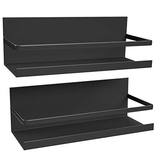 2 Pack Magnetic Spice Rack for Refrigerator,Heave Duty Magnetic Shelf For Kitchen,Magnet Book Shelf For Whiteboard,Space Container,Drill free (Black)