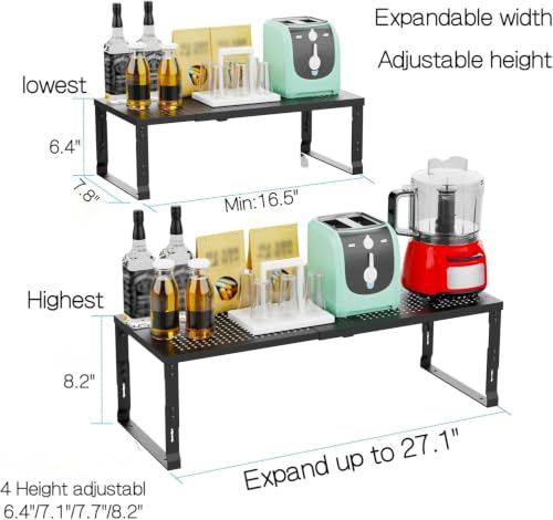 Heavy-Duty Adjustable Metal Shelf Organizer - Expandable & Stackable Pantry Storage Rack for Kitchen, Bathroom, RV, Cabinets(1 Pack/Black, Medium) - view 3