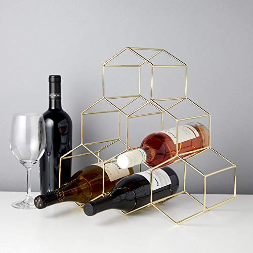 Geo Countertop Wine Rack, 6 Bottle Freestanding Modern Metal Hexagon Bottle Organizer and Wine Holder Stand for Kitchen Counter, Pantry Cabinet Storage, Tabletop and Home Decor Gifts, Gold - view 6