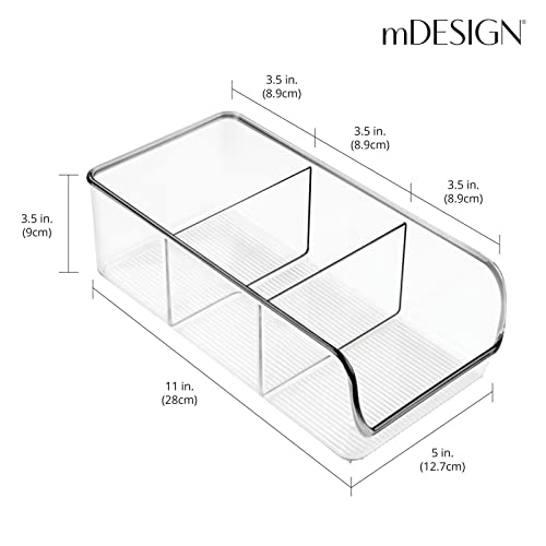 Plastic Food Storage Bin Organizer with 3 Compartments for Kitchen Cabinet, Pantry, Shelf, Drawer, Fridge, Freezer Organization - Holds Snack Bars - Ligne Collection - 4 Pack - Clear - view 2