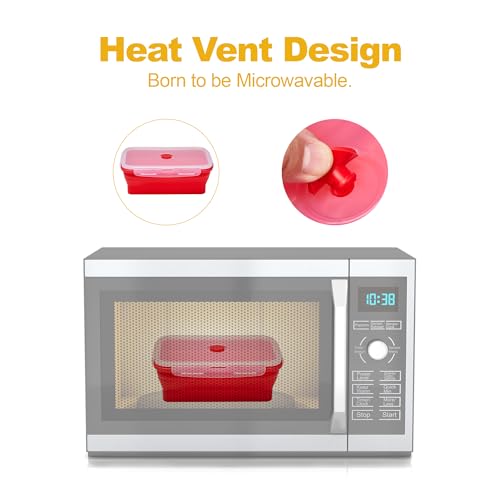 Set of 4 Collapsible Silicone Food Storage Container, Leftover Meal box For Kitchen, Bento Lunch Boxes, BPA Free, Microwave, Dishwasher and Freezer Safe. Foldable Design Saves Your Space. - view 4