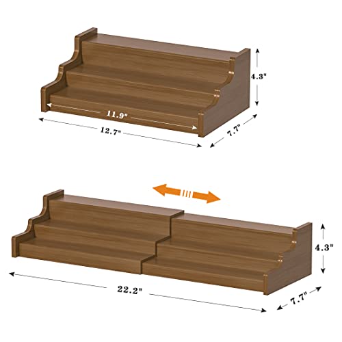 Bamboo Spice Rack Cabinet Organizer - 3 Tier Wooden Expandable Walnut Display Shelf - view 6