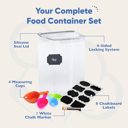 Extra Large Tall Airtight Food Storage Containers, Set of 4, Airtight Food Storage for Flour, Sugar, Rice, Includes Measuring Scoops, Pen, and Labels, 7qt, 220Oz, 6.5L, Transparent - view 2
