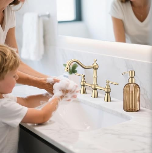 16 Oz Amber Glass Soap Dispenser,Stainless Steel Brushed Gold Pump Vertical Stripes Design for Bathroom Hand Soap & Kitchen Dish Soap,Brown Liquid Soap Dispenser for Countertops ﻿ - view 5