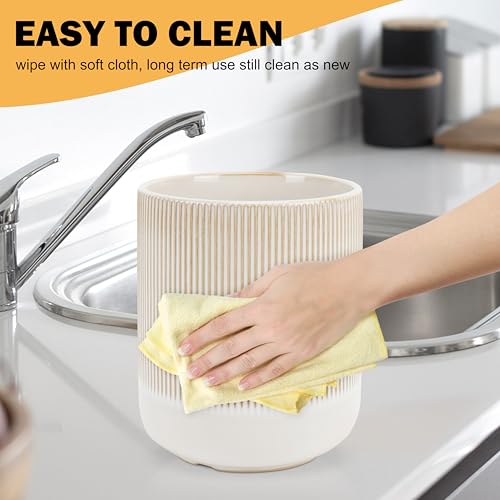 Kitchen Utensils Holder Large,Ceramic Utensil Organizer for Countertop,Morden Utensil Crock for Spoon Spatula,Home Kitchen Decor (Light Coffee) - view 4