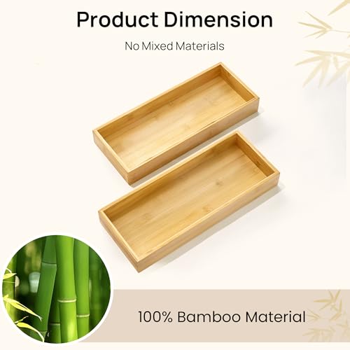 2 Pack Bamboo Drawer Organizer Boxes, Junk Drawer Storage Trays - view 5