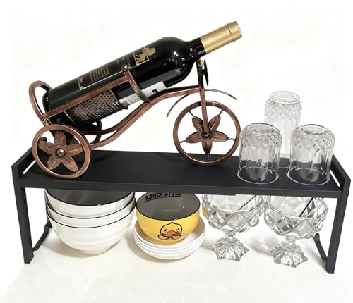 Expandable Cabinet Shelf 5.1"D Adjustable Countertop Riser Metal Rack Black