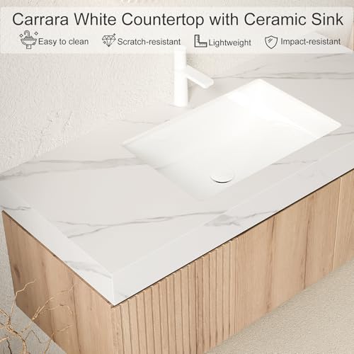 24" Floating Bathroom Vanity with Sink, Plywood Frame, Light Oak - view 3