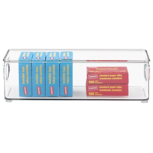 Small Plastic Office Storage Container Bins with Handles for Organization in Filing Cabinet, Closet Shelf, or Desk Drawers, Organizer for Notes, Pens, Pencils, Ligne Collection, Clear - view 4
