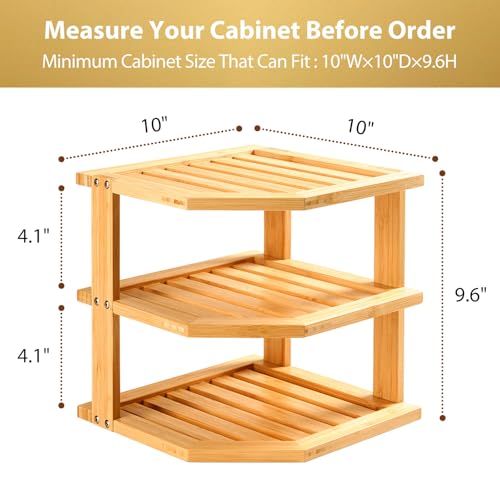 Plate Organizer for Cabinet, Bamboo Corner Shelf, Dish & Bread Organizer, Spice Rack, Kitchen Bathroom Countertop Storage Organization Space Saver - view 4