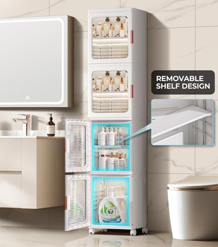 4-Tier Tall Narrow Bathroom Storage Cabinet for Small Space,White - view 4