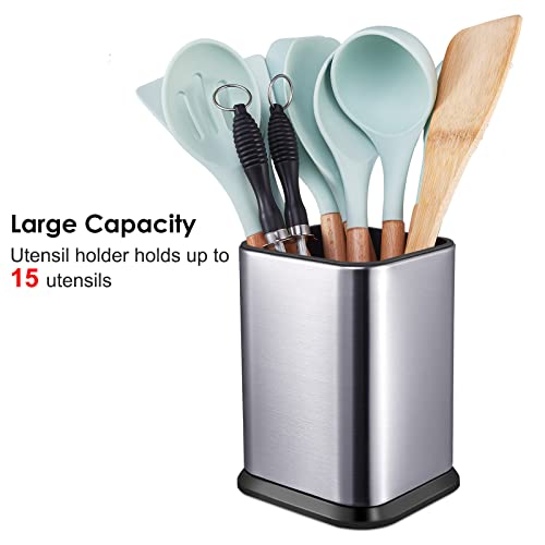 Stainless Steel Kitchen Utensil Holder for Countertop, Spoon Spatula Organizer,Modern Rectangular Large Cooking Utensil Caddy Counter,Utensil Crock Silver - view 2