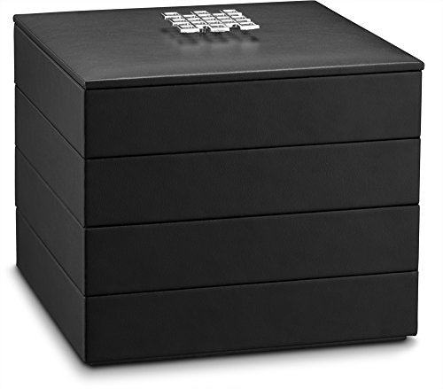 Co Earring Organizer Tray - 4 Stackable Trays with Lid -45 Slot Classic Jewelry Storage Display Case for Drawer or Dresser - Holder for Earring Ring Necklace or Cufflinks - Large Mirror - Black - view 4