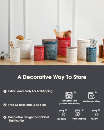 Ceramic Canister Sets for the Kitchen, Flour and Sugar Storage Containers, Coffee Canister with Airtight Lid for Countertops, Spices, and Food,(Lace Emboss) - view 7