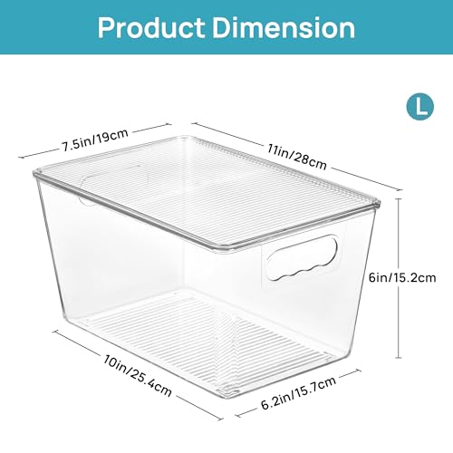 6 Pack Clear Stackable Storage Bins with Lids and Handles, Large - view 2