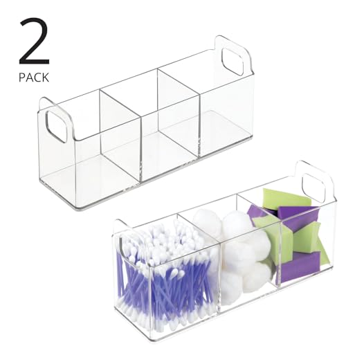 Plastic 3-Compartment Bathroom Organizer Storage Bin - Divided Makeup Caddy and Hair/Beauty Product Holder Tray - Perfect for Vanity, Counter, and Cabinet - Lumiere Collection, 2 Pack, Clear - view 2