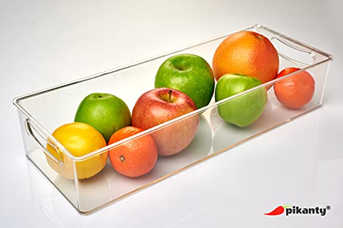 Clear Refrigerator Organizer Bin with Handles — 15 Inch Stackable Fridge and Pantry Storage Container for Snacks, Produce, Cans, Yogurt, Condiments, Dishwasher and Freezer Safe, Made in USA - view 5