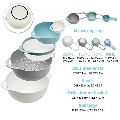 13 Pcs Mixing Bowls Set, RV Camping Accessories Set, Apartment Kitchen Gadget Easy Storage, Inculding Measuring Cups Colander Sifter Large Bowl Whisk Scraper, Great for Cooking and Baking, No BPA - view 3