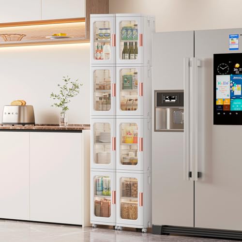 Narrow Storage Cabinet with Doors and Shelves Tall Skinny Bathroom Storage Kitchen Cabinet with Adjustable Shelf Cabinet Organizer Toilet Paper Storage Linen Closet 4 Layer (White) - view 6