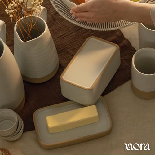 Ceramic Two-in-One Butter Dish with Lid, Covered Butter Crock Container to Leave on Countertop - Large Storage Keeper/Holder for Kitchen, Gifts for Her, Butter Tray For Counter - Oat - view 6