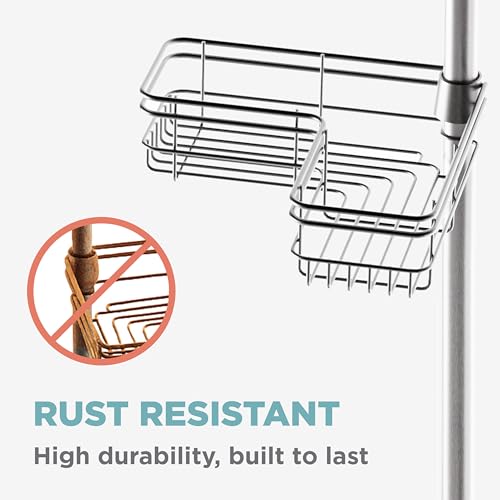 Tension Pole Shower Caddy Corner Organizer, Adjustable Standing Shower Caddy with 4 L-shaped Baskets and Hooks, Rust Resistant Bathroom Tension Rod Organizer, 60 to 97 Inch, Satin Nickel - view 5