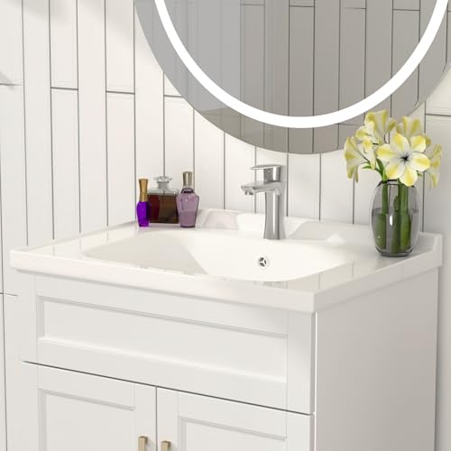 Bathroom Vanity with Sink, 24-Inch Bathroom Vanities Cabinet with Large Storage Space, Wooden Bathroom Sink Cabinet, White - view 3