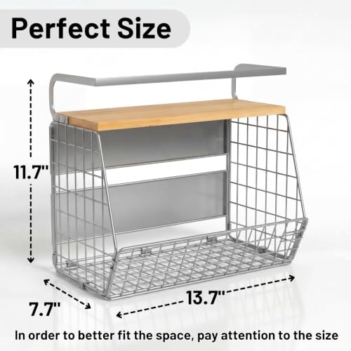 Magnetic Shelf for Fridge, Wood-Top Storage Basket, Kitchen - view 3