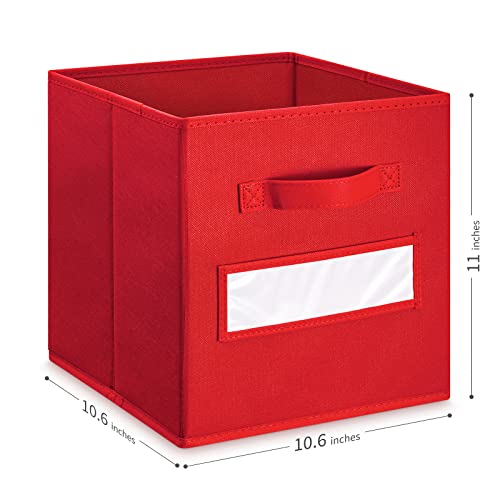11 Inch Storage Cube,Storage bin,cube storage (Set of 10) Foldable Fabric Cube Storage Bins with 10 Labels Window Cards & a Pen,Baskets Containers for Shelves,Closet Organizers Box,Red - view 2