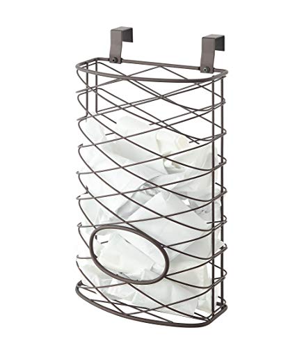 Over Cabinet Kitchen Storage Organizer Holder or Basket - Hang Over Cabinet Doors in Kitchen/Pantry - Holds up to 50 Plastic Shopping Bags (BROWN)