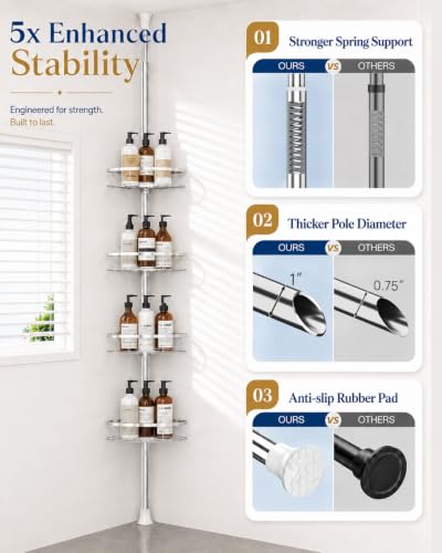Rustproof Corner Shower Caddy Tension Pole for Bathroom Organizers - view 4