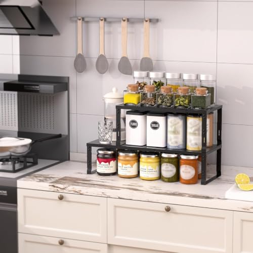 Heavy-Duty Adjustable Metal Shelf Organizer - Expandable & Stackable Pantry Storage Rack for Kitchen, Bathroom, RV, Cabinets(1 Pack/Black, Medium) - view 2