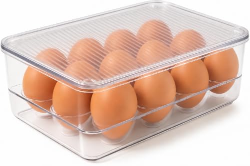 Egg Holder for Refrigerator with Lid, Holds 12