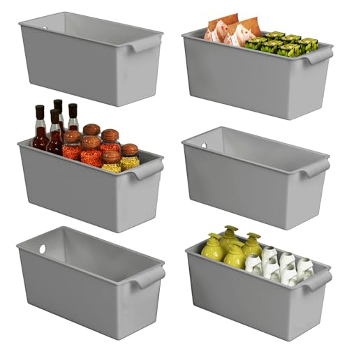 Plastic Storage Bins 6 Pack, Open Top Baskets, 11"x5" Pantry Basket (Gray)