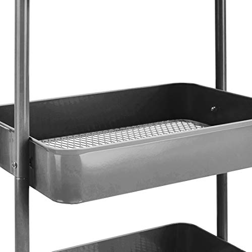 3-Tier Rolling Utility or Kitchen Cart, Lockable Wheels, Multifunctional Storage, Mobile Shelving Unit, Metal Storage Organizer, Charcoal - view 2