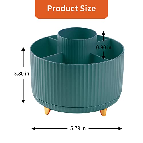 Desk Pencil Pen Holder, 5 Slots 360°Degree Rotating Pen Organizers for Desk, Desktop Storage Stationery Supplies Organizer, Cute Pencil Cup Pot for Office, School, Home, Art Supply, Dark Green - view 7