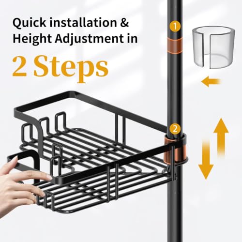 Shower Caddy Corner Tension Pole, Bathroom Organizer, 4-Tier Black - view 4