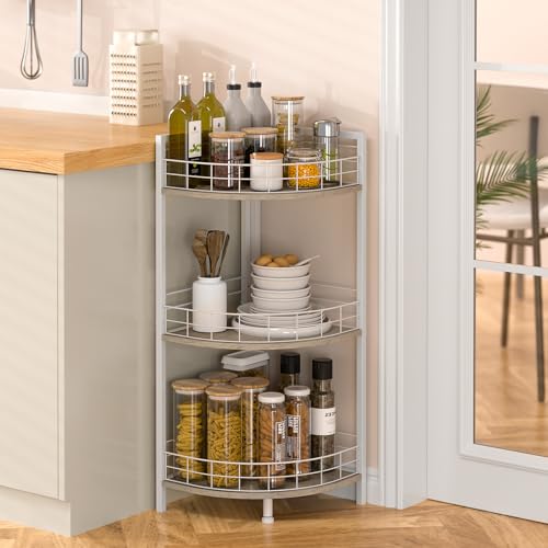 Bathroom Standing Shelf, 3 Tier Free-Standing Shelf Units, Open Floor Shelves, Triangular Curved Corner Shelf Stand for Small Space, Ideal for Bathroom,Kitchen,Vanity Storage and Organizer - view 5
