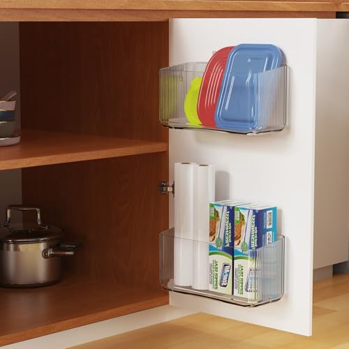 4 Pack Over Cabinet Organizer Storage Lid Organizer Caddy Space Saver No Drilling Adhesive Hook Over Door Organizer, Transparent - view 2
