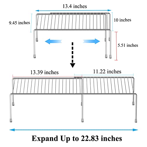 Kitchen Cabinet Expandable Shelf Organizers Set of 4, Adjustable Metal Wire Pantry Storage Shelves, Plate Dish Organizer Rack for Cabinets, Cupboard, Counter, Freezer, Countertop, Chrome - view 3