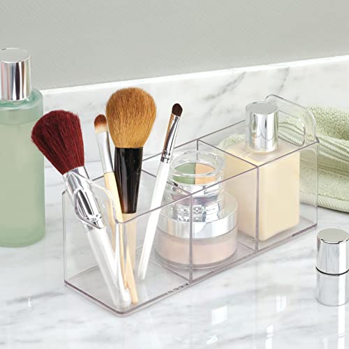 Plastic 3-Compartment Bathroom Organizer Storage Bin - Divided Makeup Caddy and Hair/Beauty Product Holder Tray - Perfect for Vanity, Counter, and Cabinet - Lumiere Collection, 2 Pack, Clear - view 3