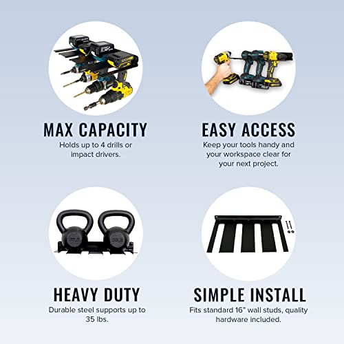 Electric Drill Storage Rack, Holds 4 Drills, Hanging Wall Mounted Organizer for Garage, Home, Workshop, Shed - view 2