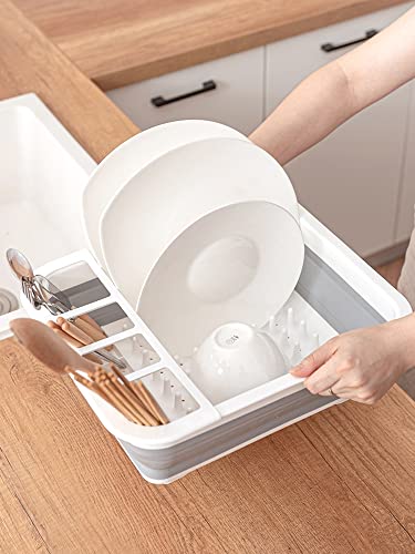 Collapsible Dish Drying Rack - Popup for Easy Storage, Drain Water Directly into The Sink, Room for Eight Large Plates, Sectional Cutlery and Utensil Compartment, Compact (Blue) - view 4