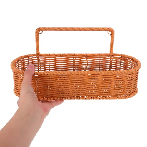 Oval Wall Hanging Woven Basket Bin with Handle, Brown PP Iron Organizer - view 4